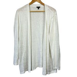 Talbots White 100% Linen Open Front Cardigan Sweater Size XL Lightweight
